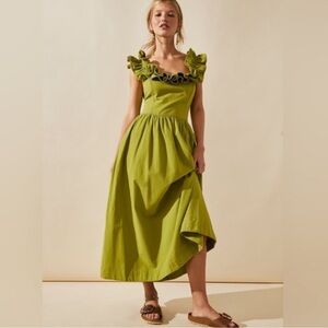 Free People Ruffle It Up Midi Dress Green